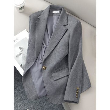 灰色羊毛西裝外套女冬季小個子高級感秋冬新款加厚毛呢休閑小西服