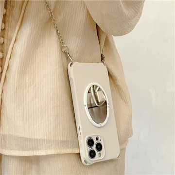 四角防摔背帶鏈條iphone17promax/16鏡子手機殼15pro蘋果13/14斜跨橫背帶掛繩保護殼全包適用17air硅膠液態女