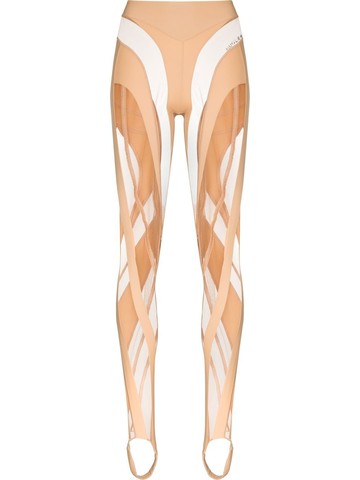 Mugler - sheer panel stirrup leggings - women - Elastane/Polyamide - 36 - Neutrals