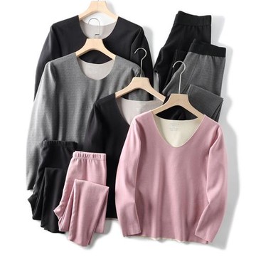 超值！自發熱德絨！男女情侶秋冬純色打底秋衣秋褲保暖內衣套裝