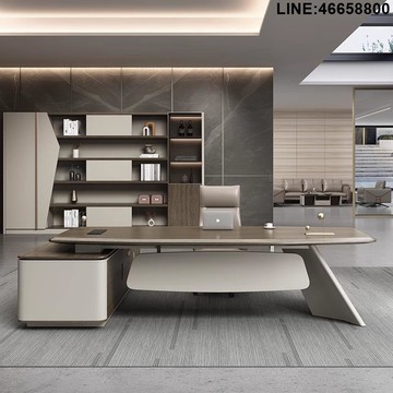 老闆桌 老板桌 經理桌 辦公桌 大班桌 免運 開立發票 高檔輕奢老板辦公桌大班臺實木貼皮總裁經理辦公室桌椅組合