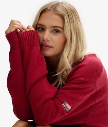 Superdry Women's Oversized V Neck Jumper Red Size: 10