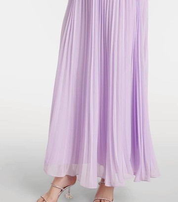 Self-Portrait Feather-trimmed plissé chiffon maxi dress