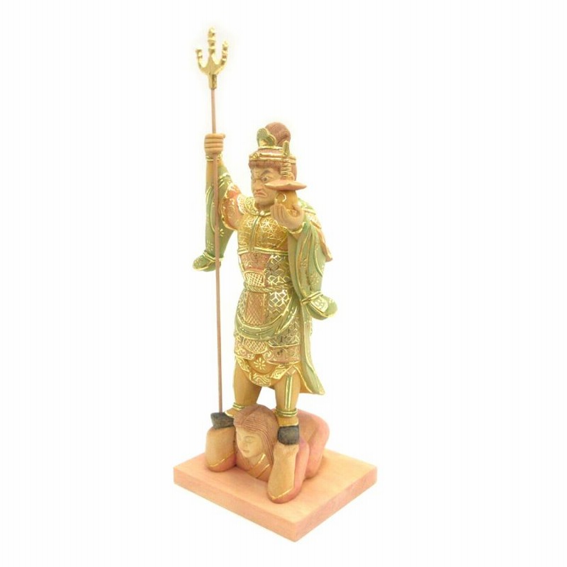 仏像 兜跋毘沙門天 6.0寸 地天女台座像 桧木彩色 多聞天 四天王