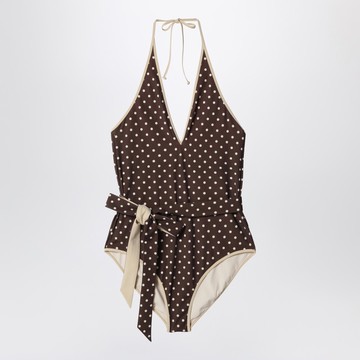 Brown swimsuit with Plusdepois motif