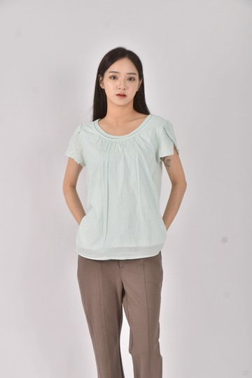 (M) kumikyoku棉質花邊綠色短袖上衣