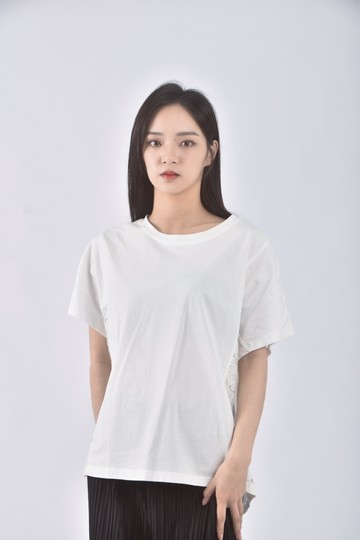 (M) 蕾絲白色短袖上衣