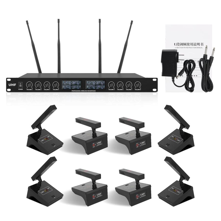 XTUGA YT8 UHF Channel Desktop Gooseneck Microphone System Conference Mics Super-Low Background Noise for Large Conferences, Public Speaking