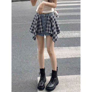 大碼復古美式a字牛仔短褲女夏季胖mm寬松高腰顯瘦直筒闊腿熱褲子