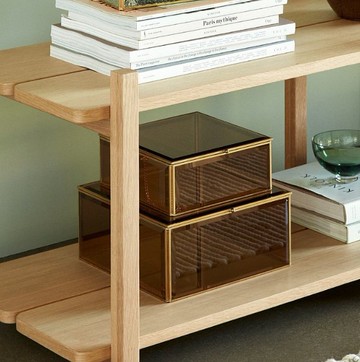 【Hübsch Taiwan】-151201 琥珀色水晶玻璃置物盒組 收納盒 飾品盒