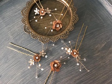 西洋骨董風 古典玫瑰園 swarovski珍珠水晶 髮叉5件組