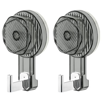 FANCY LIFE 吸盤式掛鉤 透明灰 - 免釘強力掛勾 浴室廚房壁掛收納  2個