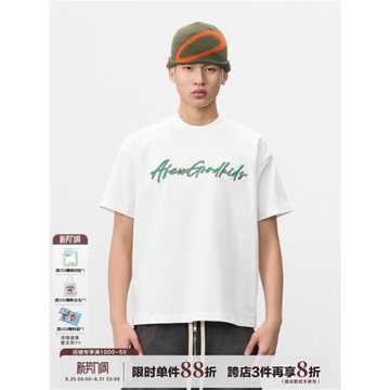 (免運)AFGK25SS高泡花體刺繡短袖T恤夏季男女美式復古情侶寬松半袖體恤