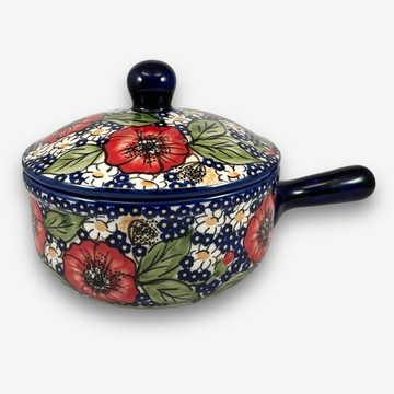 波蘭手繪手工陶- 單柄手把鍋/湯鍋 600ML 靜謐艷紅系列 設計師款