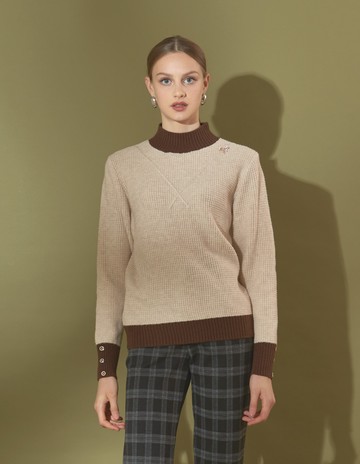 ★【喜芝梅】高雅儷人 紋路金飾半高領保暖針織毛衣(五色；F) 225740041