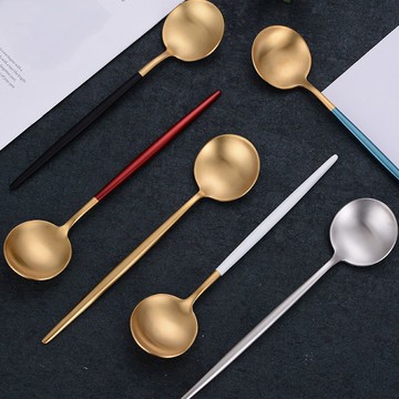 不銹鋼勺子家用精致網紅長柄加厚網紅吃飯勺分餐勺公用勺西餐勺子