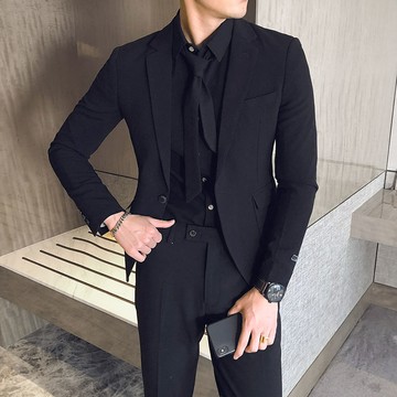 休閑青年英倫風西裝修身男士西服套裝三件套韓版結婚新郎禮服帥氣鑫弘-錦衣華服