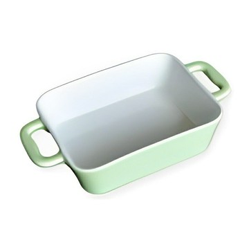 粉彩陶瓷雙耳烤盤-長方形大號(綠色) [大買家]