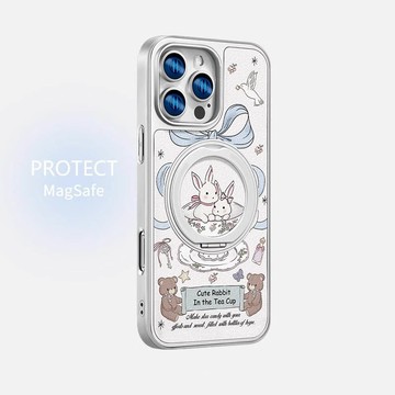 小羊皮 茶杯兔子 磁吸充電 360度旋轉支架 蘋果手機殼 iPhone16 15 14 13 12 11 防摔保護殼