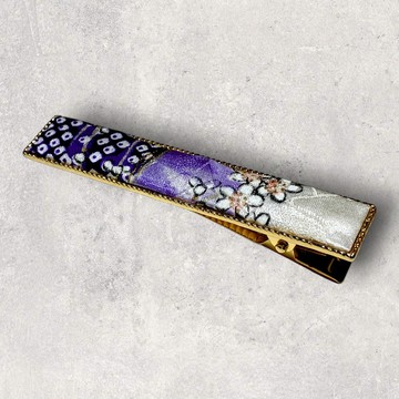 和服絲綢髮夾 藍色 小花紋樣 國產