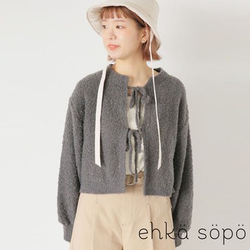 ehka sopo 雙蝴蝶結圈圈毛中短版罩衫