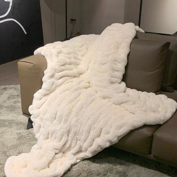 A524家居｜白色沙發毛毯冬天 ins泡泡兔毛冬季加厚毯子辦公室