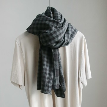 VARVISU 雙面棋盤格棉質圍巾  炭灰色  48 x 172cm