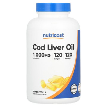 Nutricost, 鱈魚肝油，1,000 毫克，120 粒軟膠囊