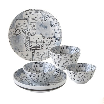 Just Home 陶瓷6件餐具組 (飯碗4個+深盤2個)  1組  貓咪家族