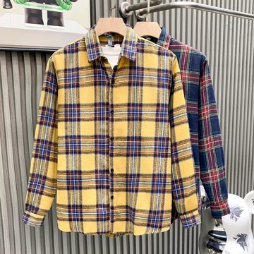 秋季復古拼色格子長袖襯衫男女 潮牌男友風情侶休閒襯衫外套