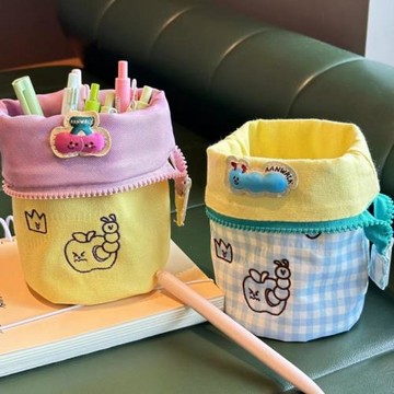 日系創意抽拉筆袋高顏值豎翻大容量女生邊界袋學生可愛刺繡鉛筆袋