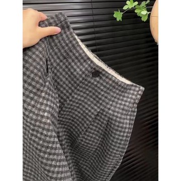 今年流行毛呢格子褲女春季新款大碼胖mm梨形身材小個子九分奶奶褲