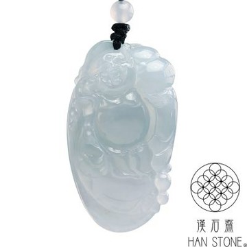 【漢石齋】天然翡翠A貨 彌勒佛玉佩吊墜 冰種紫羅蘭(29*51*10mm)