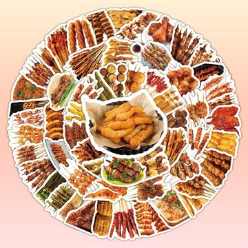 燒烤貼紙 烤串貼紙 手帳貼紙 美食貼紙月夜市風貼紙 烤肉貼紙 BBQ貼紙 文創貼紙 裝飾貼紙