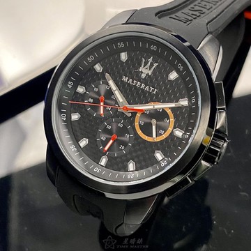 點數9%★MASERATI手錶,編號R88511230072,44mm黑圓形精鋼錶殼,黑色三眼, 中三針顯示, 運動錶面,深黑色矽膠錶帶款,潮流教主推薦!【APP下單享9%點數上限5000點】
