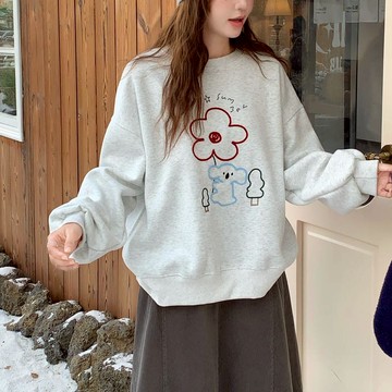 ★單件結帳４９９★中大尺碼 上衣 韓版考拉花朵精緻刺繡長袖上衣【074755】DEC10｜2色  19LADY〔現貨〕