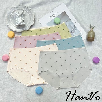 【HanVo】小圓點金邊純棉親膚涼感內褲 舒適中腰純棉親膚日系三角褲 獨立包裝 流行少女內褲 內著 A11-5665