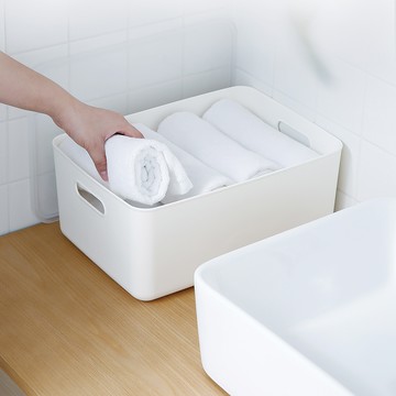 日本 霜山 無印風霧面附蓋把手收納盒 M 3入