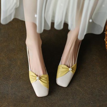 單鞋女夏仙女風低跟粗跟淺口瑪麗珍鞋法式復古真皮軟皮小眾設計感