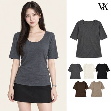【VK】YQ86257L 鵝蛋領中袖T恤 女生修身顯瘦素色上衣 柔軟彈力親膚打底衫 韓系簡約百搭穿搭