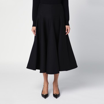 Black silk flounced midi skirt