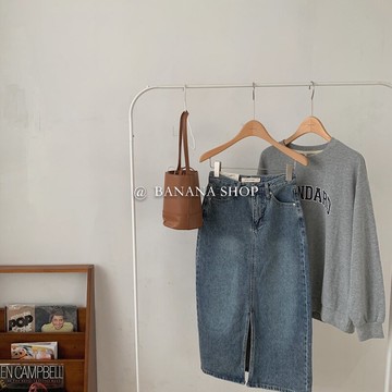 芭那那定制 百搭好穿~高腰休閑顯瘦直筒彈性個性氣質牛仔半身裙女