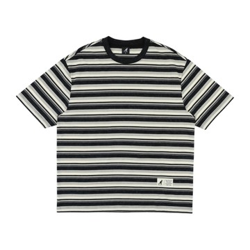 KANGOL 短T 黑白 落肩 個性 仿洗 條紋T 短袖 中性 6625101820