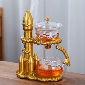2024年送禮長征火箭自動茶具玻璃懶人功夫蓋碗套裝家用創意泡茶壺