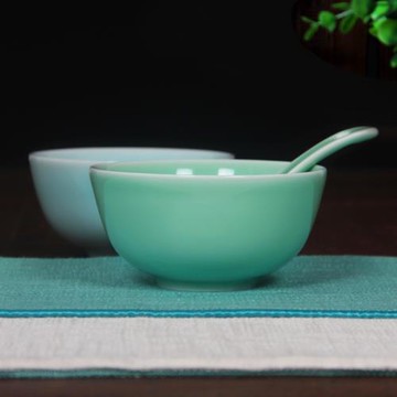 龍泉青瓷 餐具 碗 套裝 陶瓷創意米飯碗 素面4.5寸碗健康環保家用
