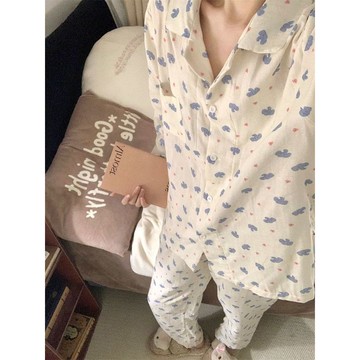 ✨精選好物✨ins日系卡通睡衣女 秋冬季薄款長袖睡衣  長袖家居服套裝女  可愛小象印花長袖長褲家居服兩件套 家居服套裝