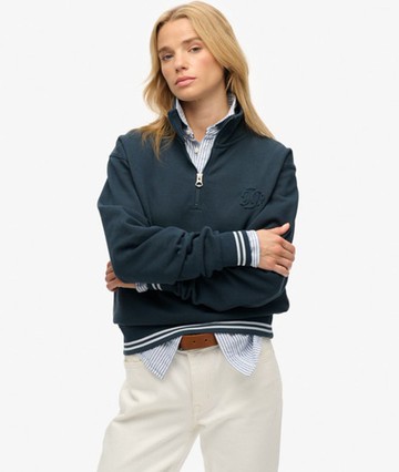 Superdry Women's Country Club Embossed Half-zip Jumper Navy Size: 8