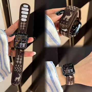 秋冬費爾島魔術貼尼龍錶帶 適用於Apple watch11錶帶 iwatch錶帶 全系列通用錶帶 當季錶帶