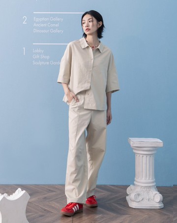 配色壓線打褶直筒褲(兩色)