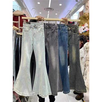2025新款黑灰色魚尾大喇叭牛仔褲女高個子修身顯瘦彈力拖地長褲潮